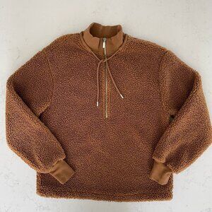 Maison Cinqcent 500 Sherpa LS 1/4 Zip Teddy Pullover Jacket Caramel Brn Sz XS